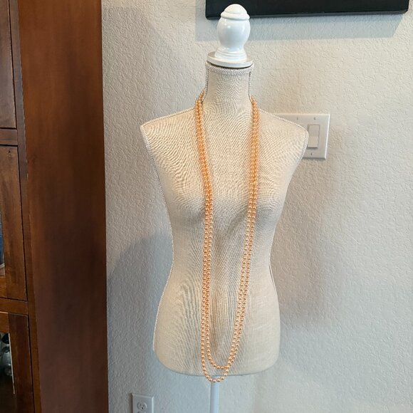 Apricot Color Faux Pearls Flapper 112 Inches Long - Picture 8 of 8